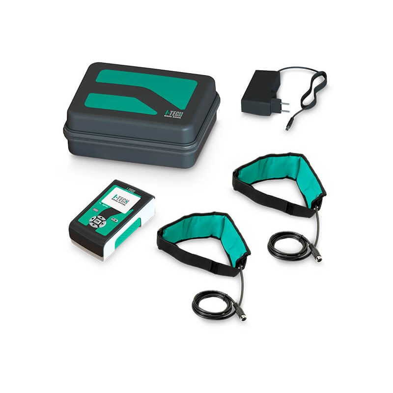 Se muestran todos los complementos del equipo de magnetoterapia, aplicadores y cargador